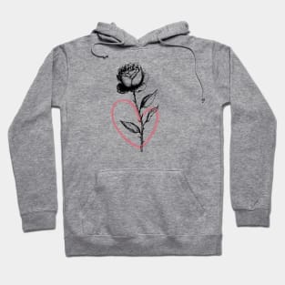 Black Rose Flower with Red Heart Hoodie